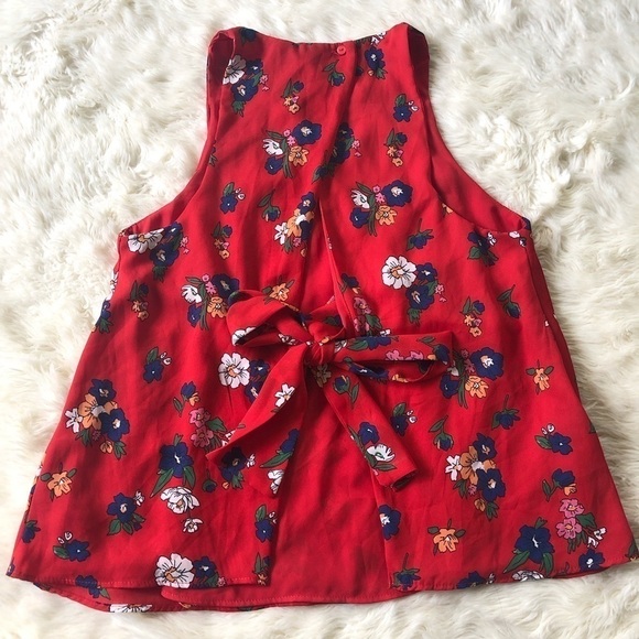 Zara Blouse Open Back Tie Back Sleeveless Floral Red S - Picture 4 of 6
